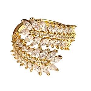 Gold Marquis Baguette Ring Cubic Zirconia 5.5 Bypass Wrap Cocktail Statement New